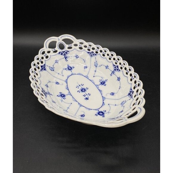 SCHUMANN ARZBERG Cobalt Blue White Lace Reticulated 10.25” Oval Serving Dish - Picture 1 of 12